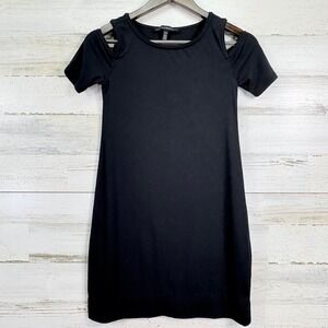 White House Black Market Cold Shoulder Black T-Shirt Dress Size XXS